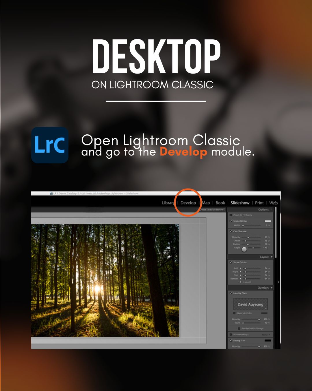 Open Lightroom Classic and go to the Develop module